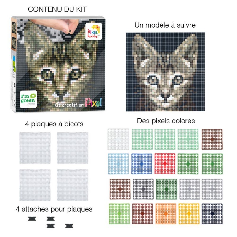 Kit Creatif Pixel Art Tableau De 12x12cm Chat