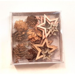 Miniatures en bois mix étoiles et pommes de pin ø2-4cm x16pcs