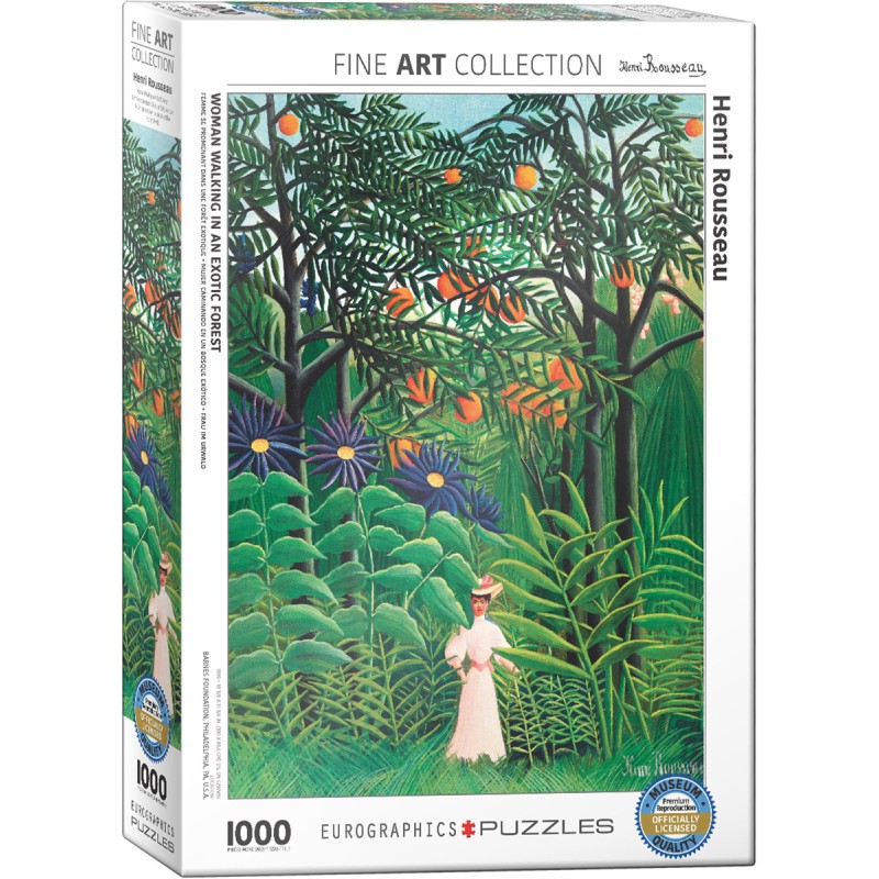 Puzzle 1000 pièces - Femme se promenant dans une forêt exotique de Rousseau