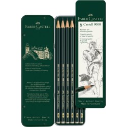 Boîte métal crayons graphite Castell 9000 x6 pcs