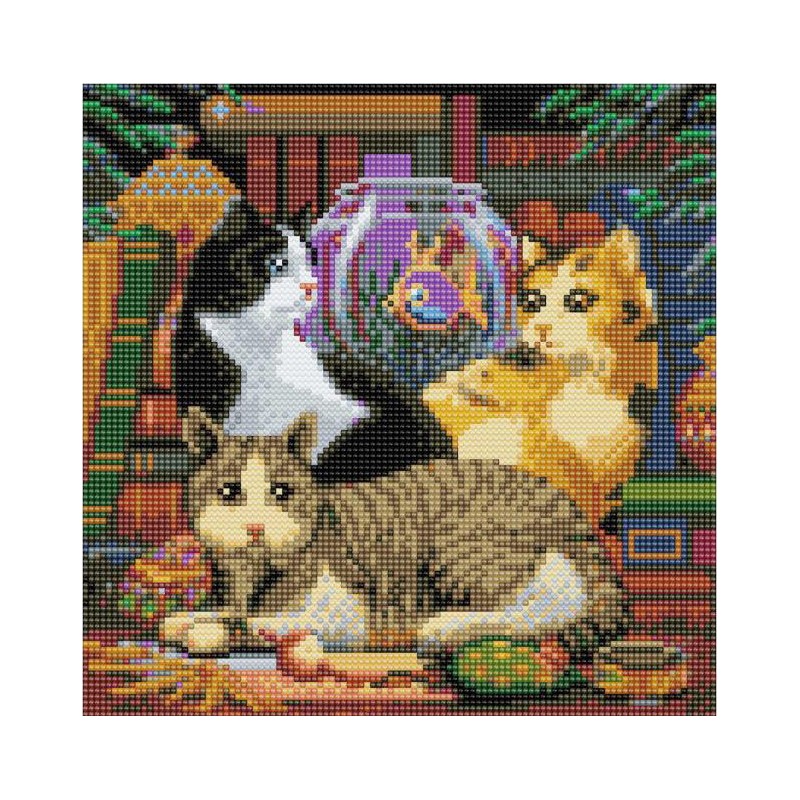 Kit tableau à diamanter Crytal Art 30x30cm - Chats pêchants