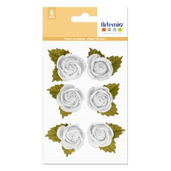 Roses papier Sharon blanc x6pcs