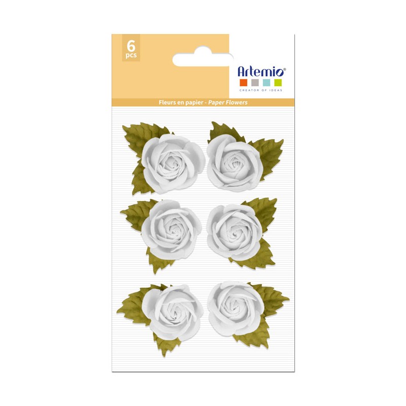 Roses papier Sharon blanc x6pcs