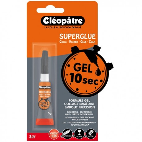 Colle instantanée extra-forte Super Glue en gel Cléopâtre tube de 3g