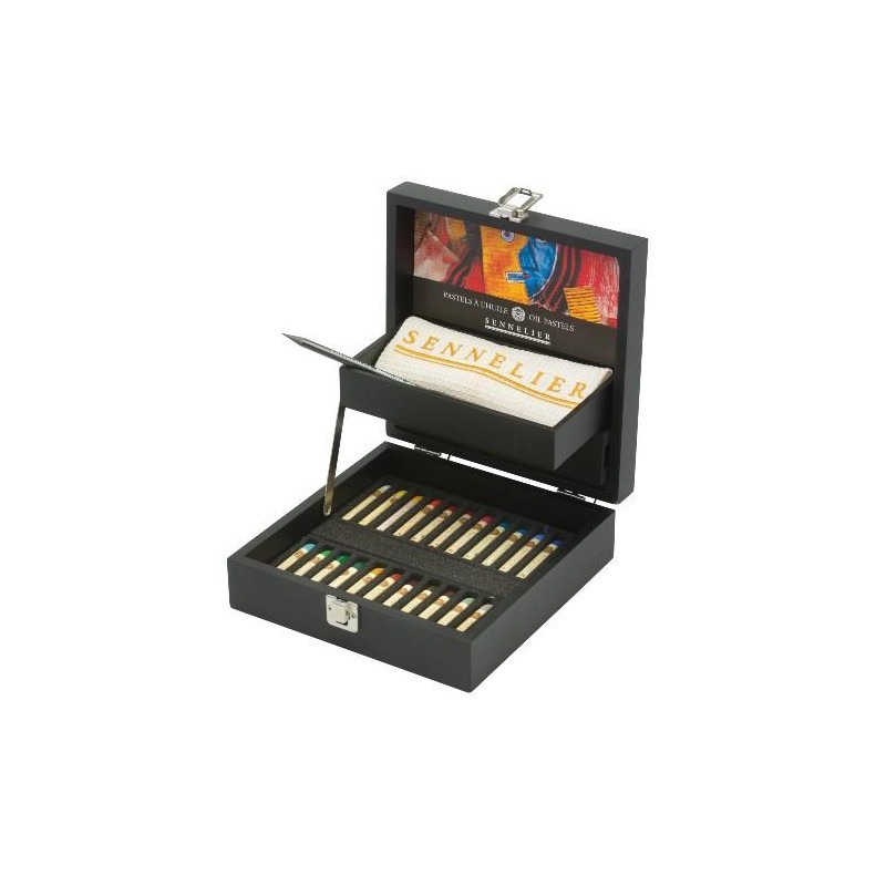 Coffret bois noir de 24 pastels à l'huile Sennelier