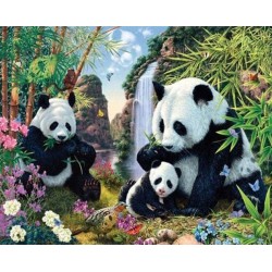 Broderie diamant 40x50cm sur toile roulée - Famille de pandas