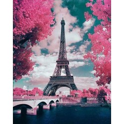 Broderie diamant 40x50cm sur toile roulée - Tour Eiffel en fleurs