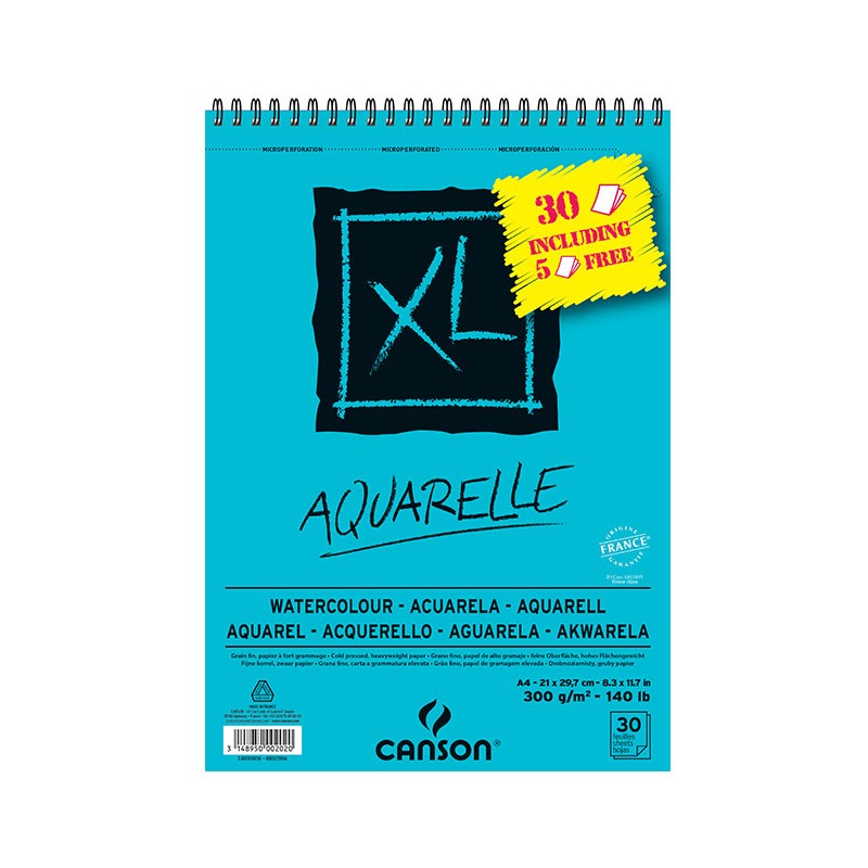 Bloc XL Aquarelle 300g/m² à spirales + feuilles gratuites