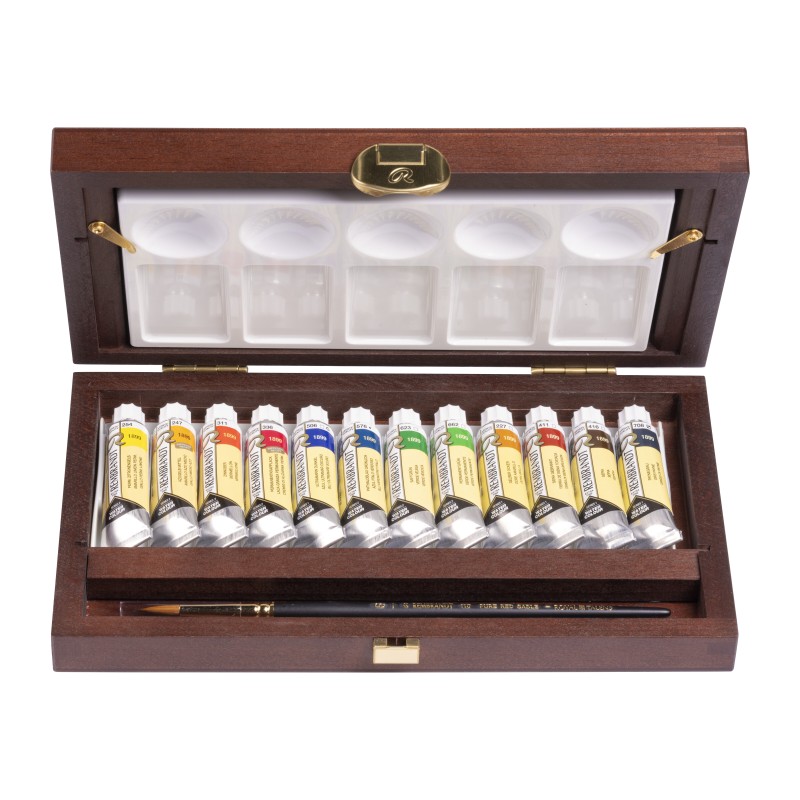 Coffret bois Professional aquarelle Rembrandt 12 tubes 10 ml + accessoires