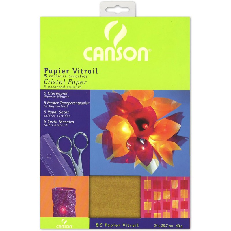 Papier vitraill 40g/m², 5 feuilles A4 assorties 