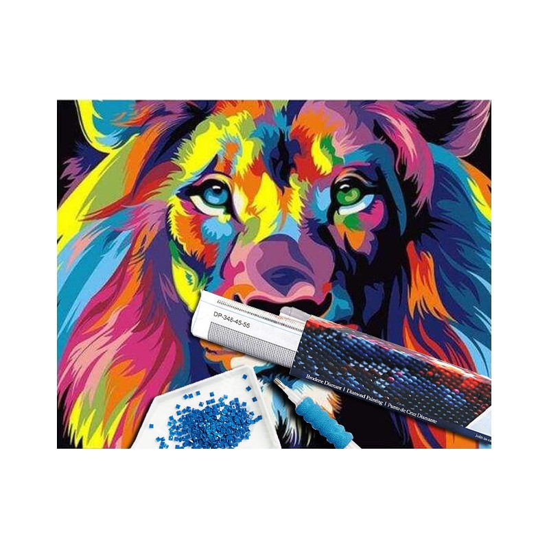 Broderie diamant 40x50cm sur toile roulée - Lion Pop Art