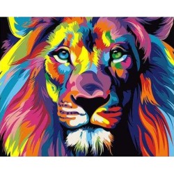 Broderie diamant 40x50cm sur toile roulée - Lion Pop Art