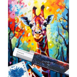 Broderie diamant 40x50cm sur toile roulée - Girafe colorée abstraite