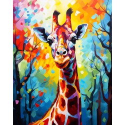 Broderie diamant 40x50cm sur toile roulée - Girafe colorée abstraite