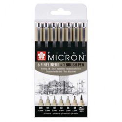 Set 6 feutres Pigma Micron Sakura +1 brush OFFERT