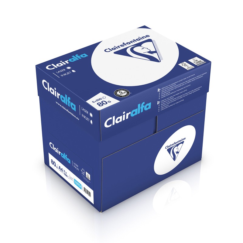 Cartons de 5 ramettes papier blanc multifonctions Clairalfa, 500 fls 80 g/m²