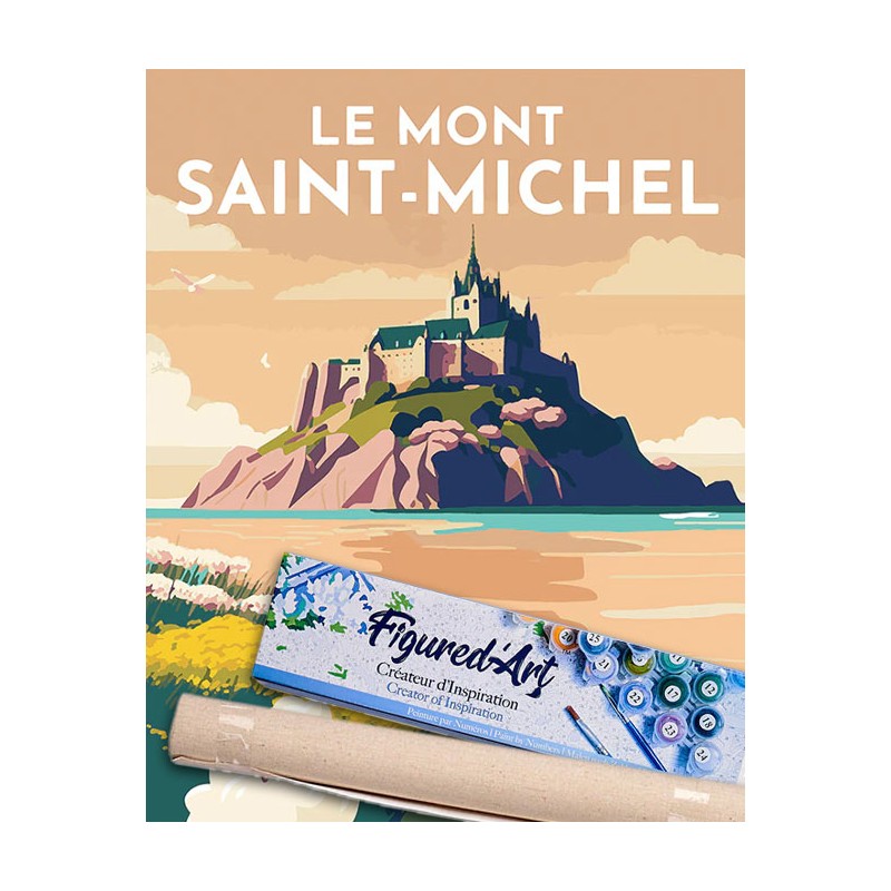 Peinture par numéros 40x50cm sur toile roulée - Affiche vintage Mont St Michel