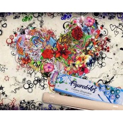Peinture par numéros 40x50cm sur toile roulée - Coeur de fleurs