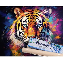 Peinture par numéros 40x50cm sur toile roulée - Tigre coloré abstrait