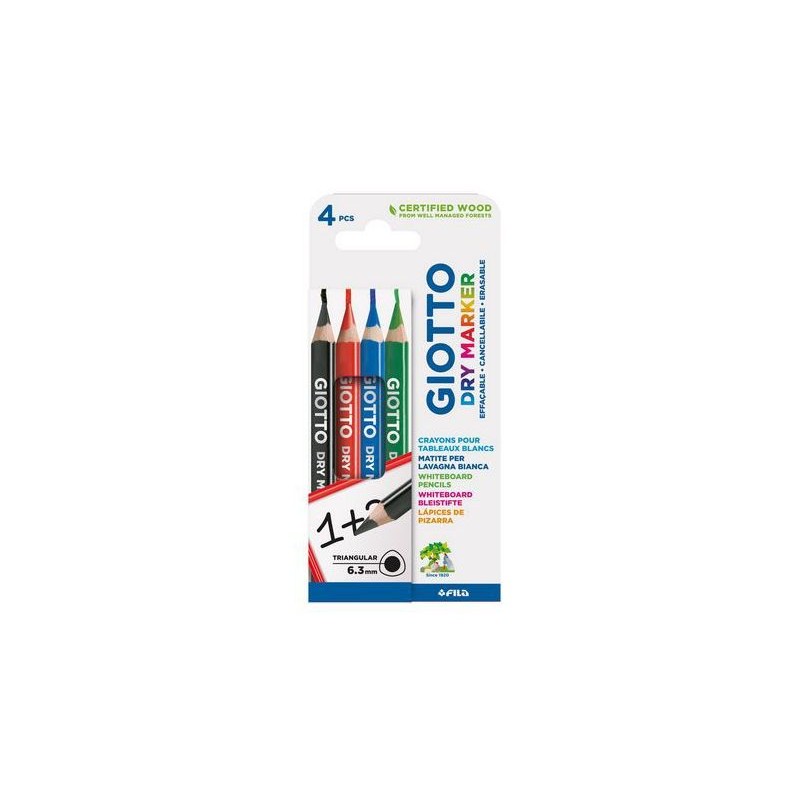 Etui de 4 crayons effaçables pour tableau blanc Giotto