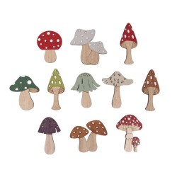 Miniatures en bois adhésives - Champignons 3,2-4,5cm x11pcs