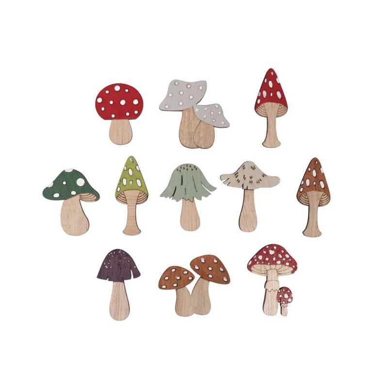 Miniatures en bois adhésives - Champignons 3,2-4,5cm x11pcs