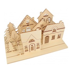 Paysage en bois avec silhouettes Maisons de Noel - 33,5x20,5x0,8cm