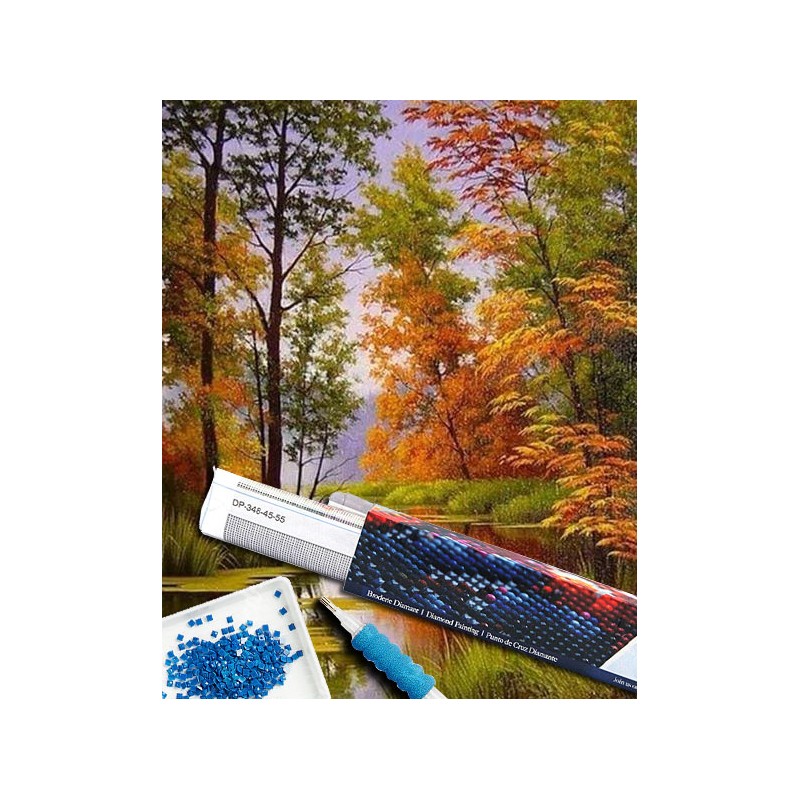 Broderie diamant 40x50cm sur toile roulée - Lac en Automne