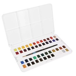 Boîte aquarelle Aquafine x48 1/2 godets + pinceau