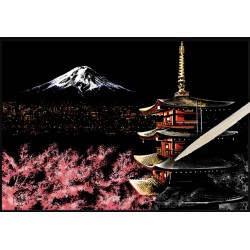 Peinture à gratter A3 - Mont Fuji au Japon