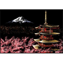 Peinture à gratter A3 - Mont Fuji au Japon