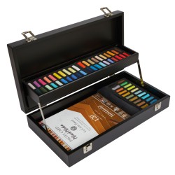 Coffret en bois noir Sennelier x60 demi-pastels + bloc Pastel Mix Média