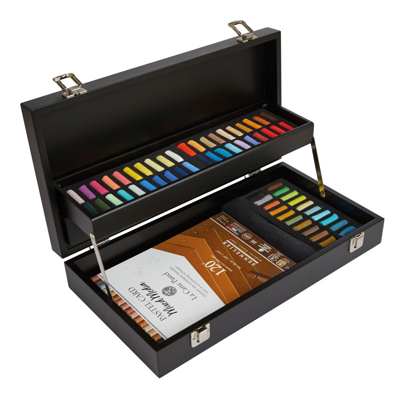 Coffret en bois noir Sennelier x60 demi-pastels + bloc Pastel Mix Média