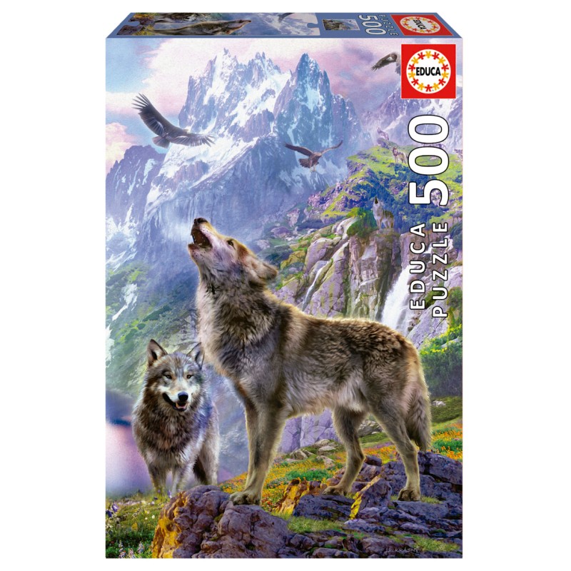 Puzzle 500 pièces - Loups sur les rochers