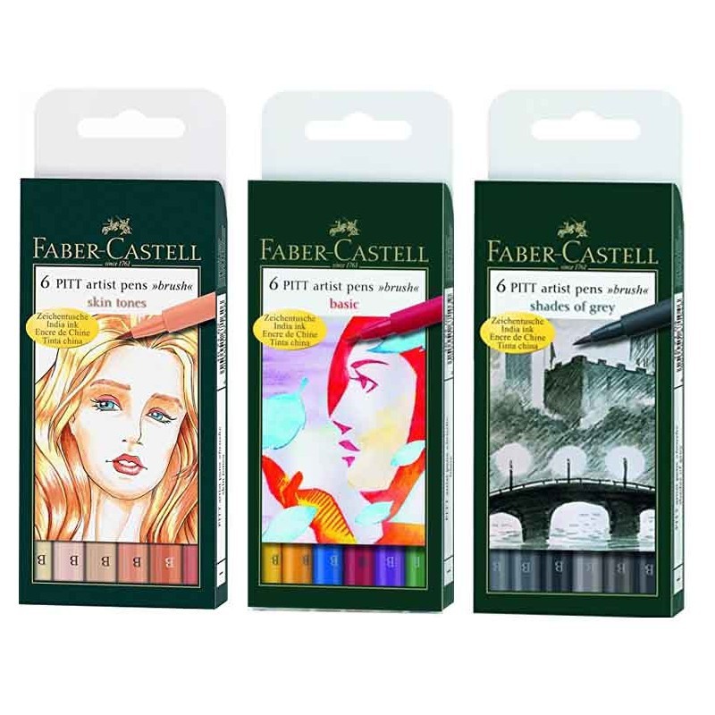 Etui 6 feutres encre de Chine Faber-Castell Pitt Artist Pen couleurs de  chair clair